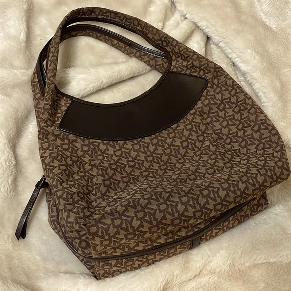 DKNY brown canvas leather Hobo bag fair used condition - Picture 2 of 16